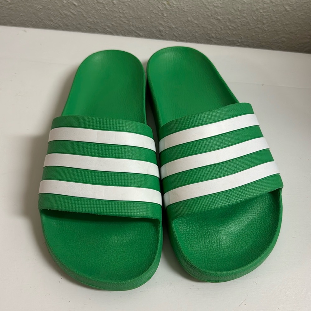 Adidas Stripe Green Slides Unisex- 9 women 8 men
